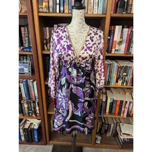 Kasia De Gelaque silk Women's Small Art to Wear Purple Deep V Knee Length Dress